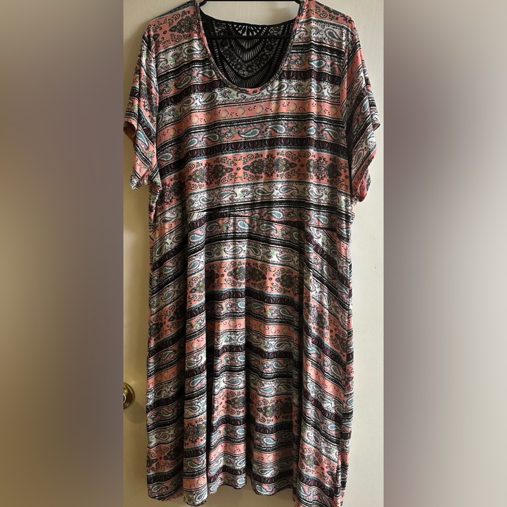 Paisley Print Women's Dress - Pink and Black